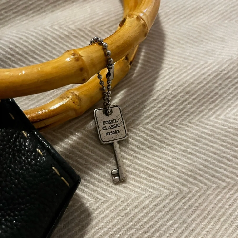Black Leather Tote with Bamboo Handles - Elegant Women's Bag